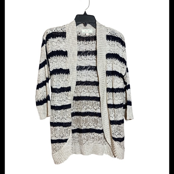 Pink Rose Striped Open-Front Cardigan Sweater Size Large - Picture 1 of 5